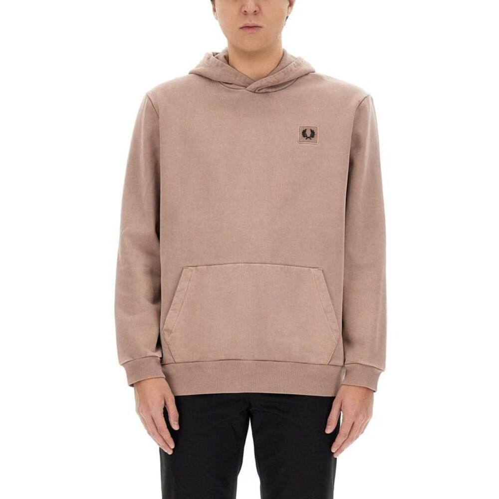 FRED PERRY Laurel Wreath Embroidered Cotton Hoodie Men PINK Sweaters & Cardigans